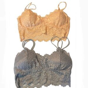 Lace pale pink and gray bralette set bundle of 2 NWOT-large